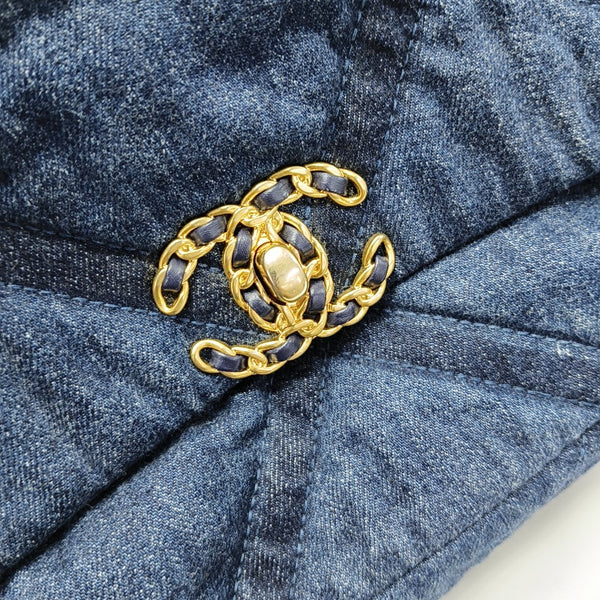 CHANEL 19 Small Quilted Denim Blue