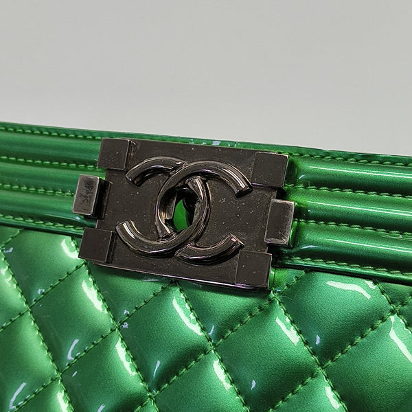 BOY CHANEL Medium Quilted Patent Leather Green