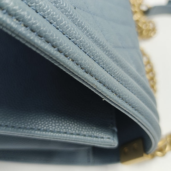 BOY CHANEL Medium Quilted Grained Calfskin Blue