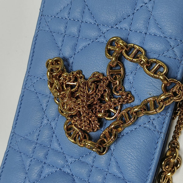 Cannage Calfskin Shoulder Bag Blue