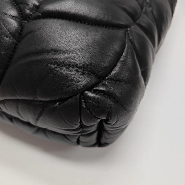 Quilted Leather Top Handle Bag Black