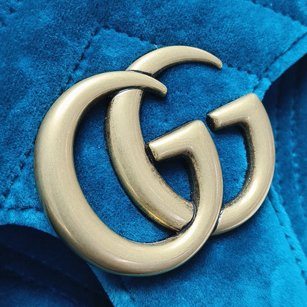 GG Marmont Medium Quilted Velvet Blue