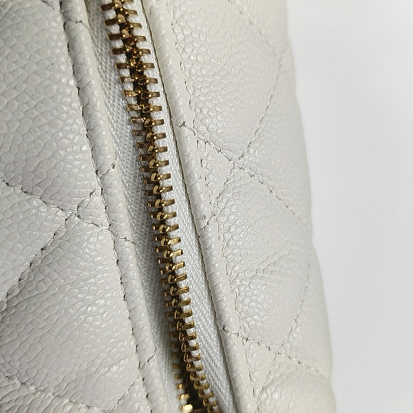 Quilted Grained Calfskin Shoulder Bag White