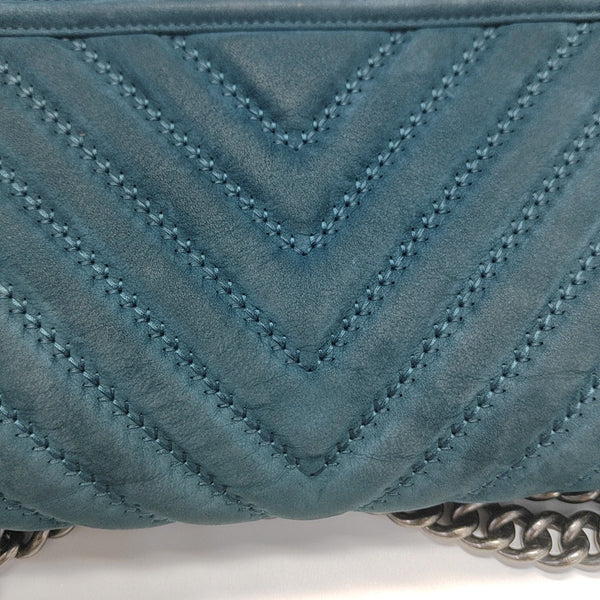 BOY CHANEL Medium Chevron Suede Blue