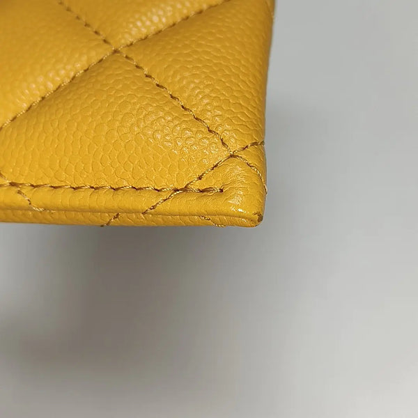 Quilted Grained Calfskin Card Holder Yellow