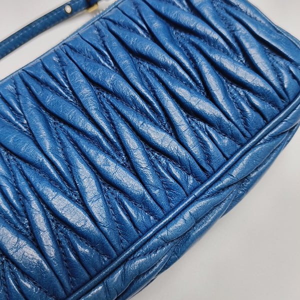 Quilted Lambskin Top Handle Bag Blue