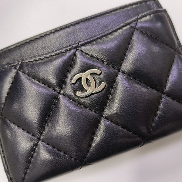 Quilted Lambskin Card Holder Black