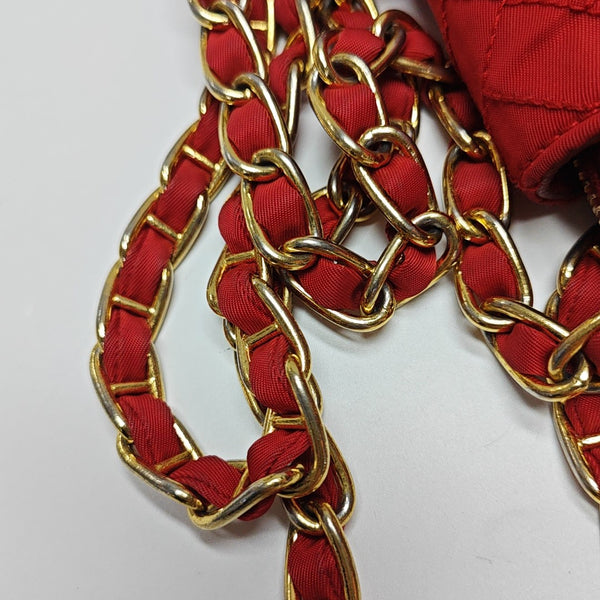 Quilted Nylon Shoulder Bag Red