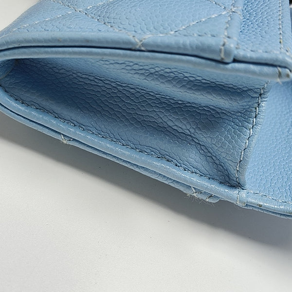 CLASSIC FLAP Quilted Grained Calfskin Blue Card Holder
