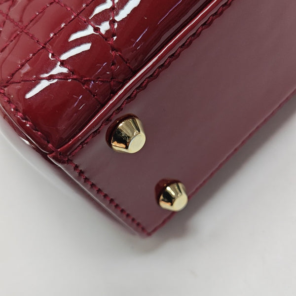 Lady Dior Mini Cannage Patent Leather Red