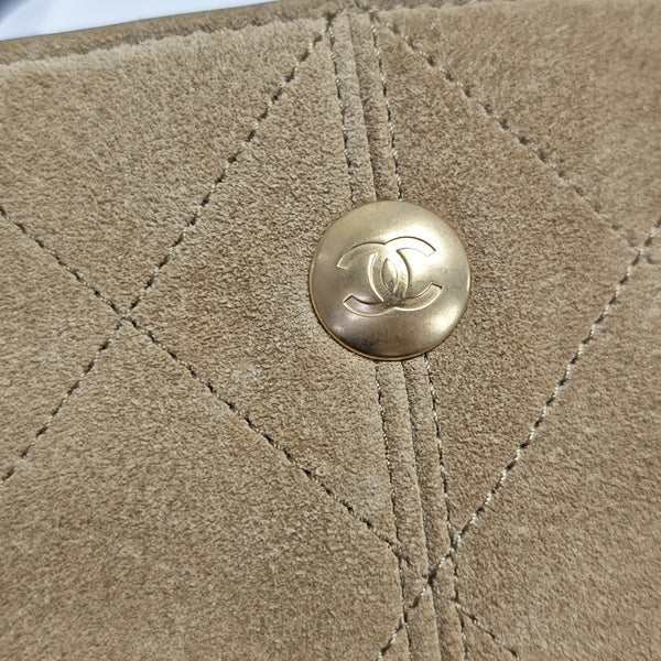 Quilted Suede Shoulder Bag Beige
