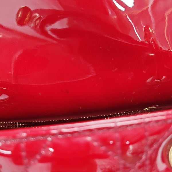 Lady Dior Mini Cannage Patent Leather Red