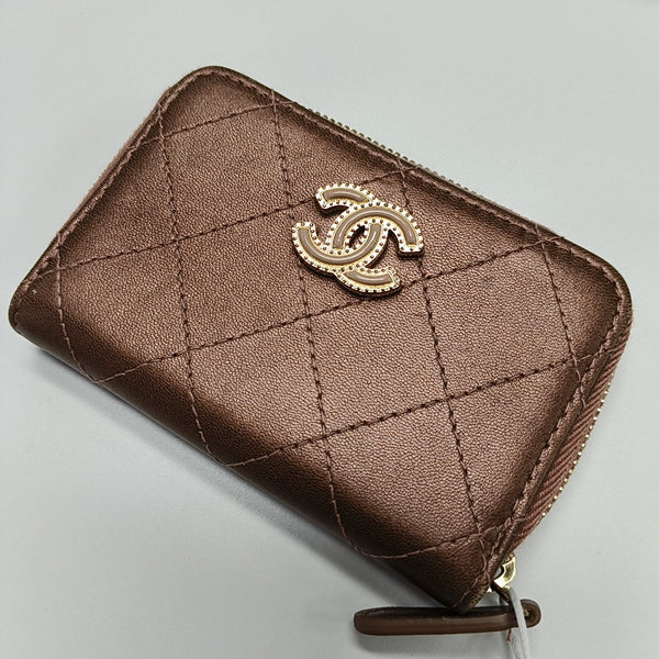 Quilted Lambskin Card Holder Beige