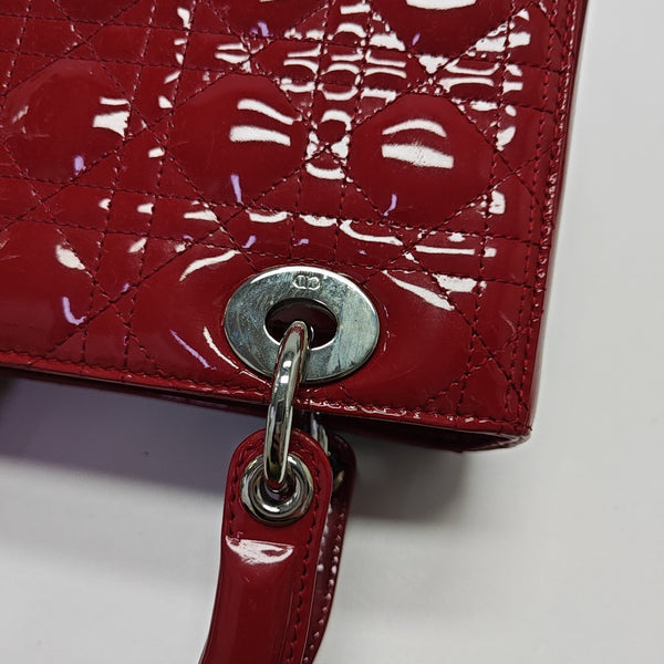 Lady Dior Medium Cannage Patent Leather Red