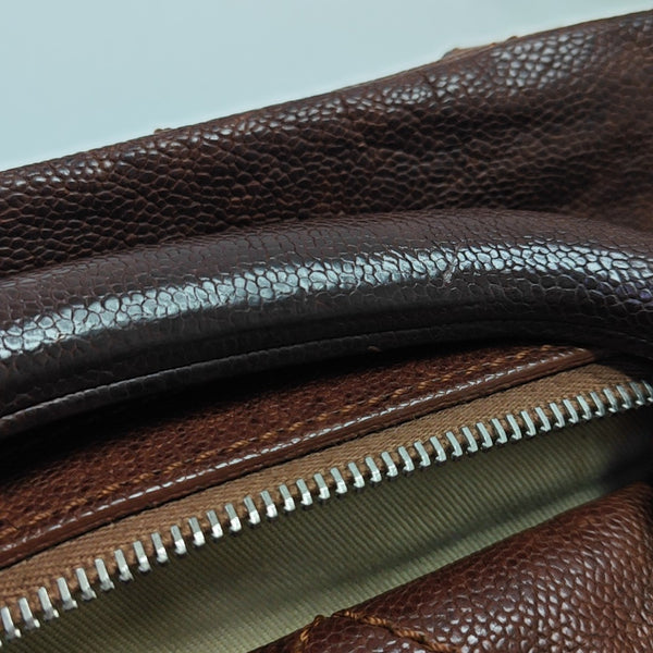 Quilted Grained Calfskin Top Handle Bag Brown