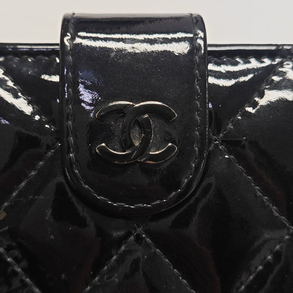 Quilted Patent Leather Wallet Black