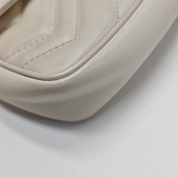 GG Marmont Mini Quilted Calfskin White