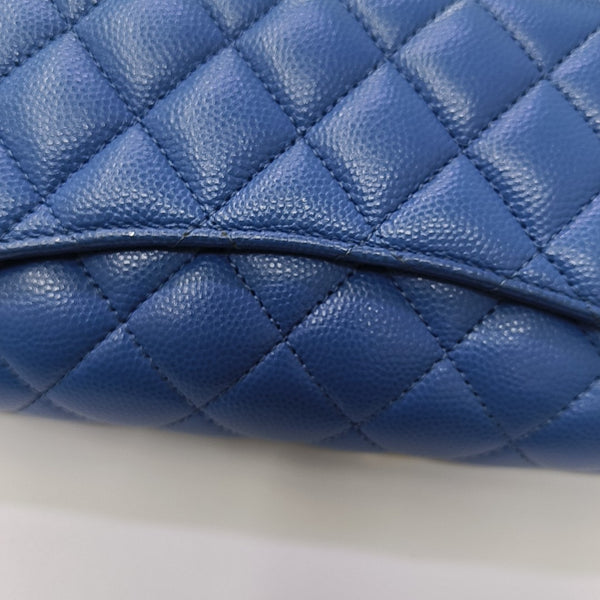 Quilted Grained Calfskin Shoulder Bag Blue