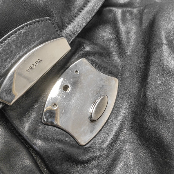 Leather Top Handle Bag Black