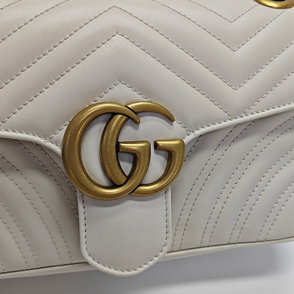 GG Marmont Medium Quilted Calfskin White
