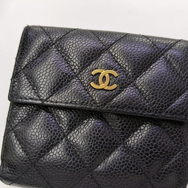 Quilted Grained Calfskin Wallet Black