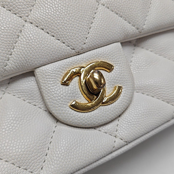 Quilted Grained Calfskin Shoulder Bag White