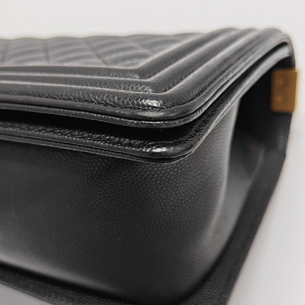 BOY CHANEL Medium Quilted Grained Calfskin Black