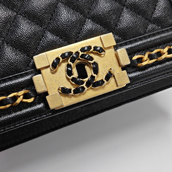 BOY CHANEL Mini Quilted Grained Calfskin Black