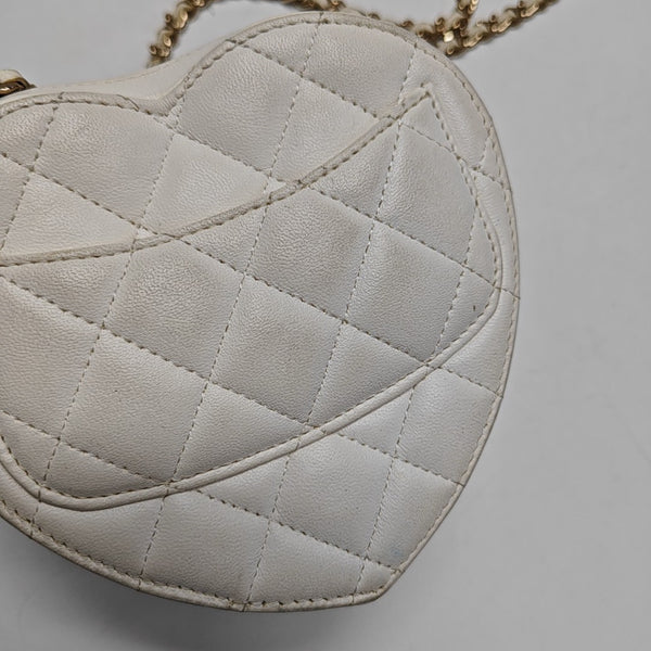 Heart Small Quilted Lambskin White