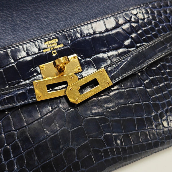 Kelly 20 Shiny Porosus Crocodile Blue Wallet