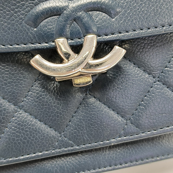 Quilted Grained Calfskin Crossbody Bag Blue