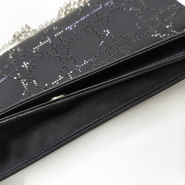 Cannage Silk Satin Shoulder Bag Black
