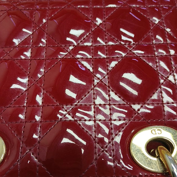 Authenticated pre-owned Lady Dior Mini Cannage Patent Calfskin Red - Tote Bag at Looply