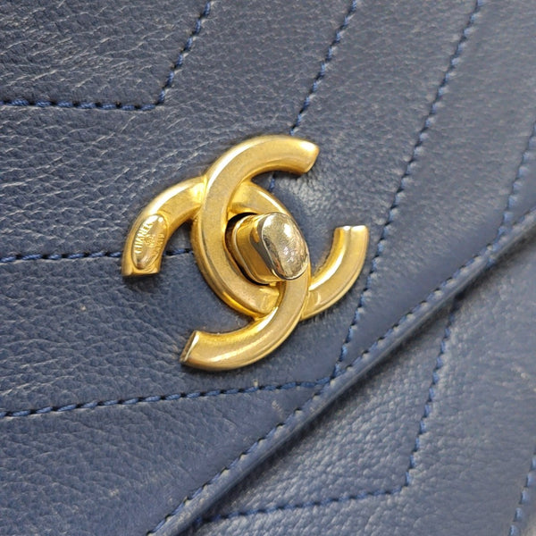 Chevron Calfskin Shoulder Bag Blue