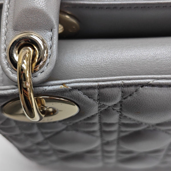 Lady Dior Mini Cannage Lambskin Silver