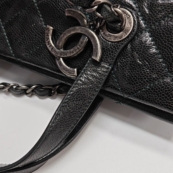 Quilted Grained Calfskin Shoulder Bag Green