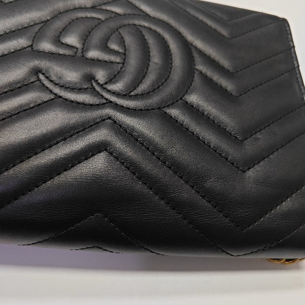 GG Marmont Mini Chevron Calfskin Black