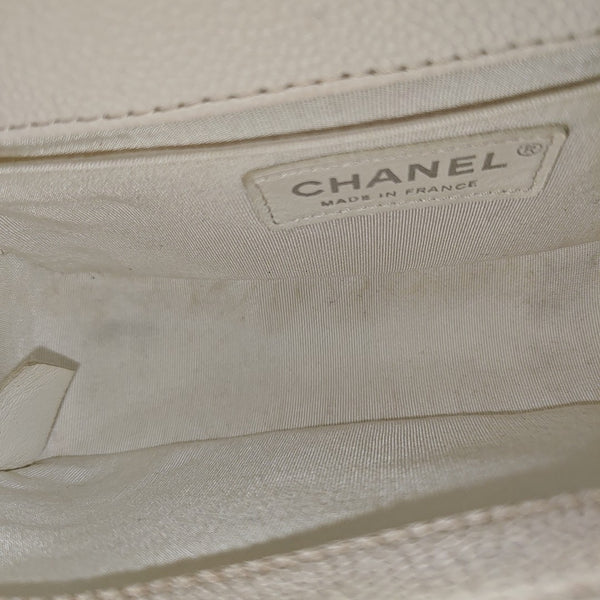 BOY CHANEL Small Quilted Grained Calfskin White