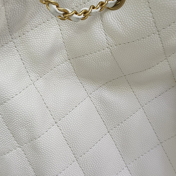 CHANEL 25 Medium Quilted Grained Calfskin White