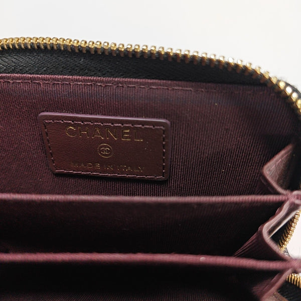 Quilted Grained Calfskin Card Holder Black