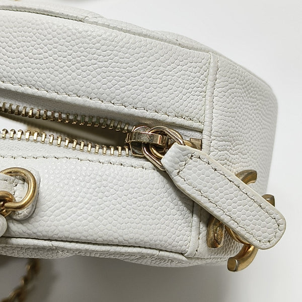 Quilted Grained Calfskin Shoulder Bag White