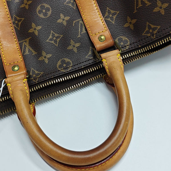 KEEPALL 45 Monogram Coated Canvas Brown