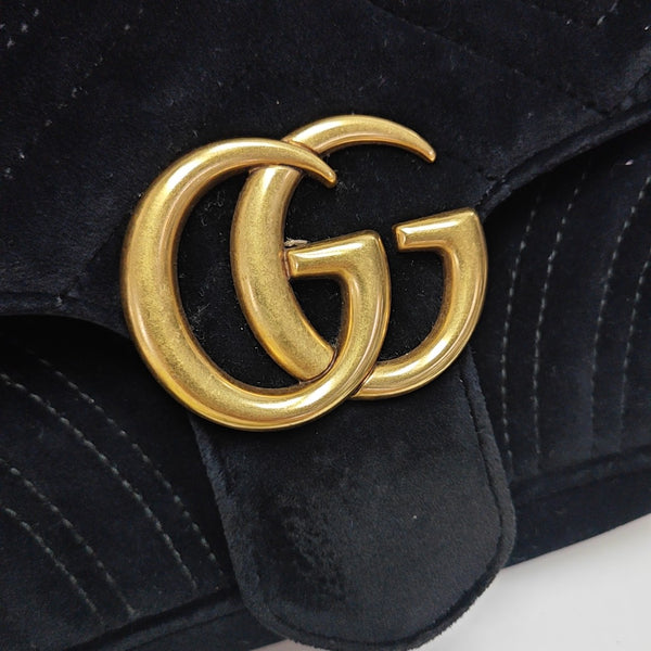 GG Marmont Medium Quilted Velvet Black