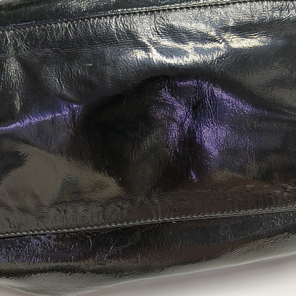 Quilted Patent Leather Top Handle Bag Black
