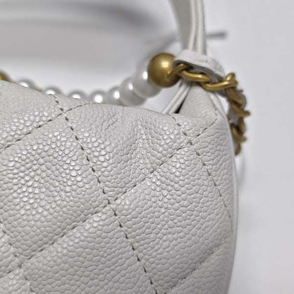 Quilted Grained Calfskin Top Handle Bag White