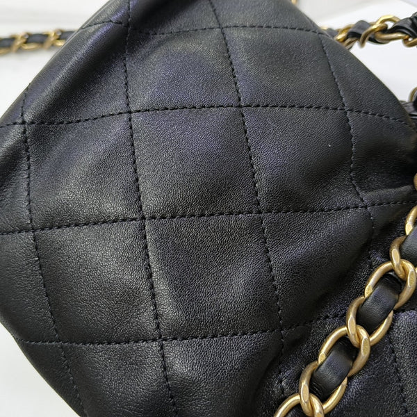 Quilted Lambskin Bucket Bag Small Black