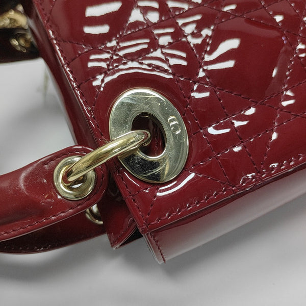 Lady Dior Mini Cannage Patent Leather Red