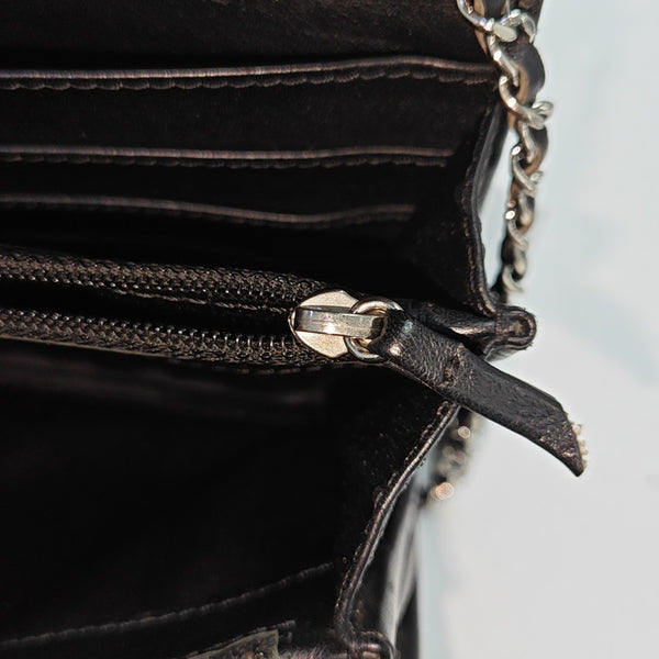 Quilted Patent Leather Top Handle Bag Black