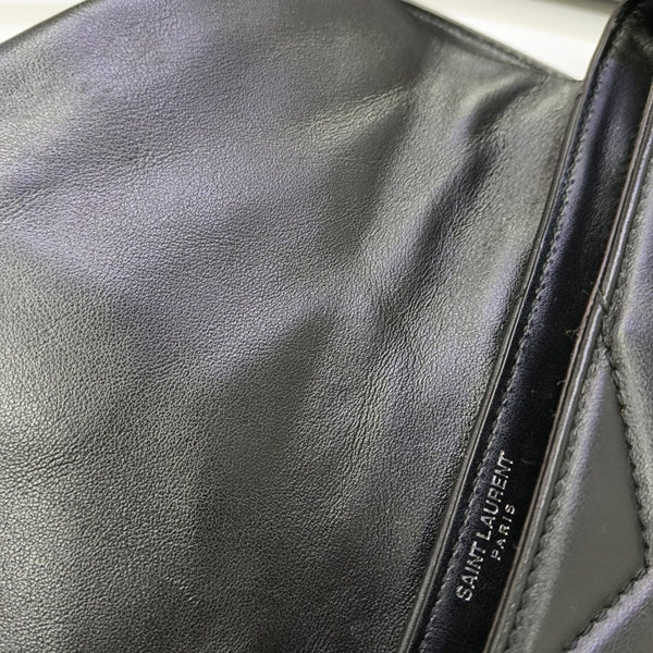 Chevron Calfskin Shoulder Bag Black