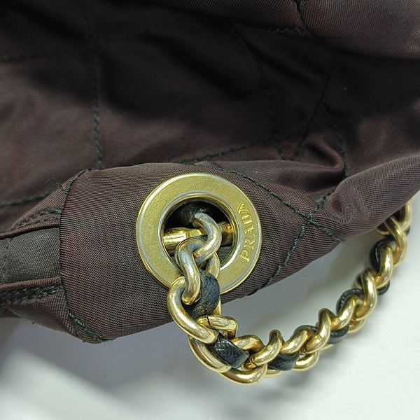 Quilted Nylon Shoulder Bag Brown